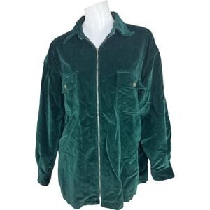Jones New York Sport Green Velour Zip Jacket Large 100% Cotton Pockets‎ Retro